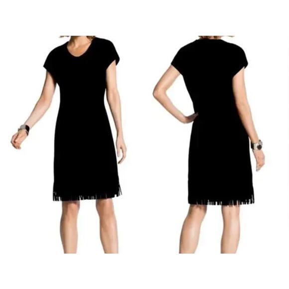 Chico's Black Faux Suede Dress Fringe Western Country Concert 0.5 Size 6 NWT - Picture 1 of 8